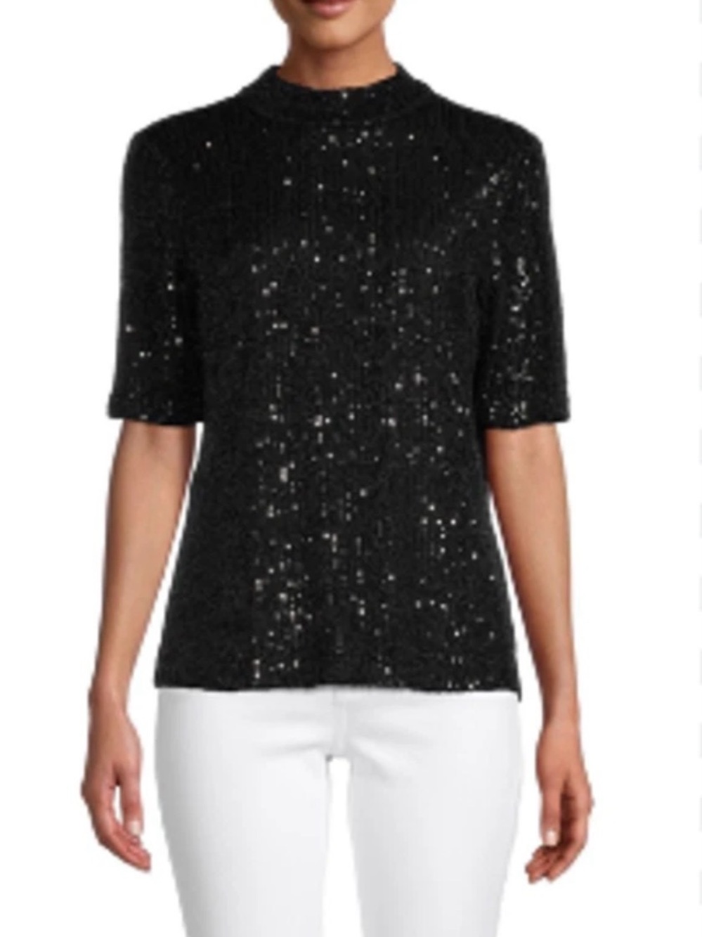 LN Calvin Klein Black Sequin Short-Sleeve Top